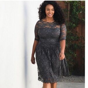 Grey Kiyonna lace ruched dress. Size 1X NWT